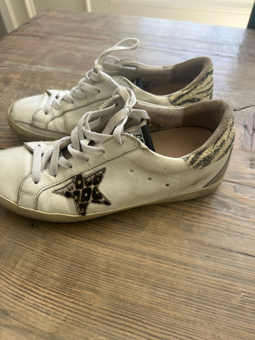 Golden Goose White Leather Sneakers with Leopard Star Detail and Gold Heel - Picture 3 of 12